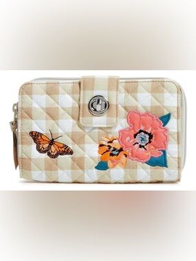 Vera Bradley Iconic RFID Turnlock Wallet Signature Cotton beige butterfly flower